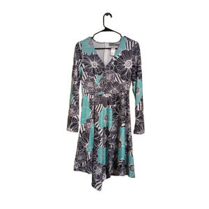 Signature Collection Long Sleeve Floral V Neck Dress Size S/P Small Petite 35"L